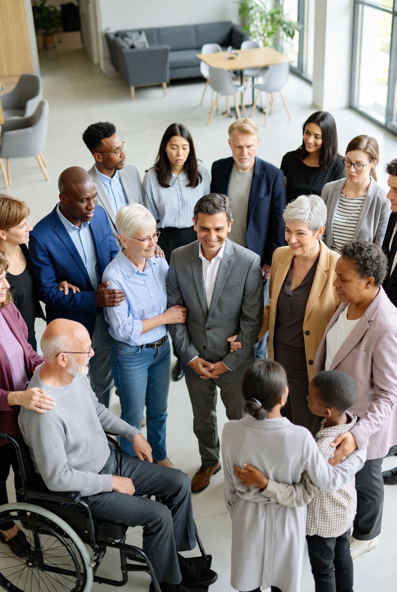 Adults standing together as a group