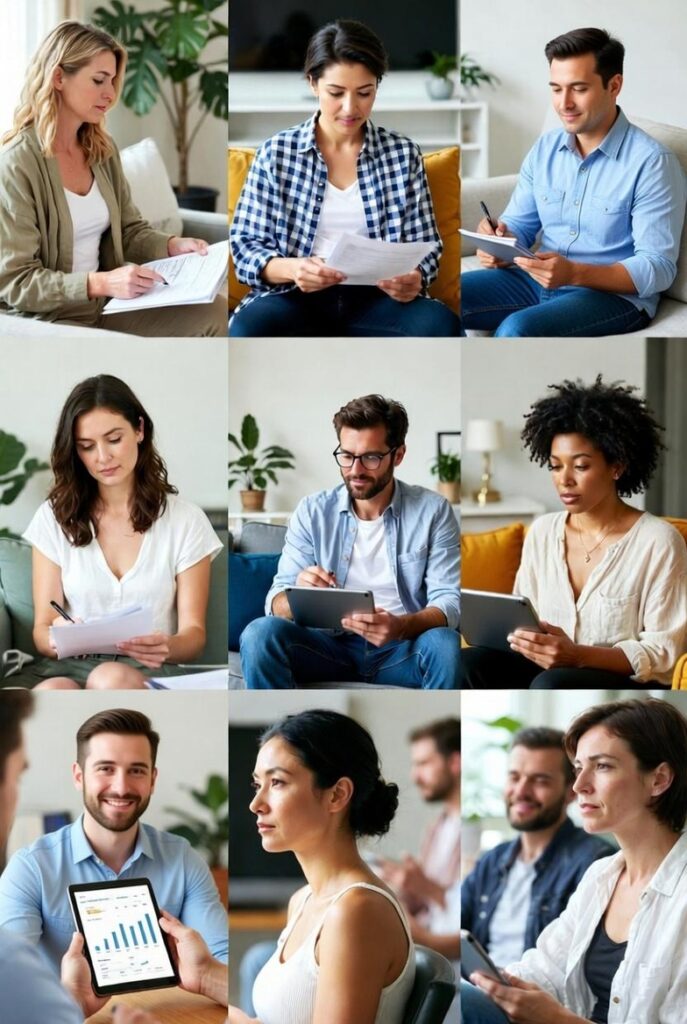 Group of people organizing their money